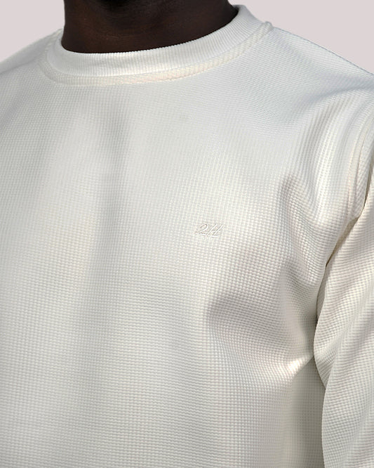 2H #9343 - 9347 White Pure Cotton Round Neck Sweater