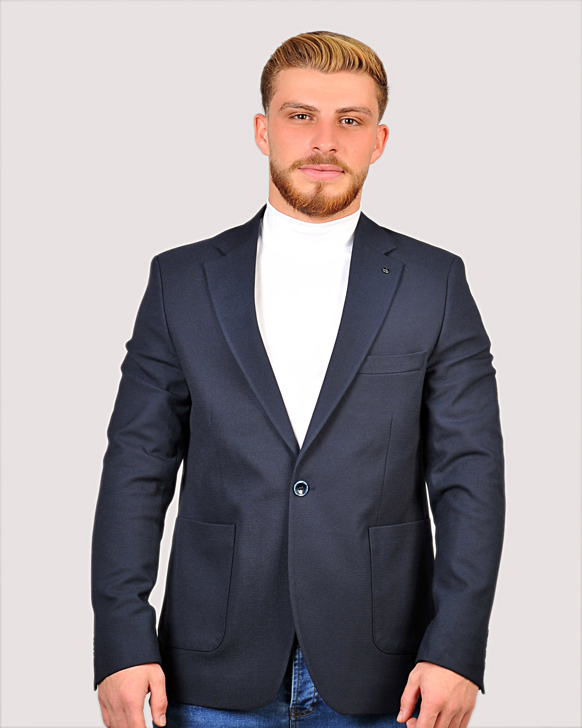 2H #24-01 Navy Tweed One Button Blazer