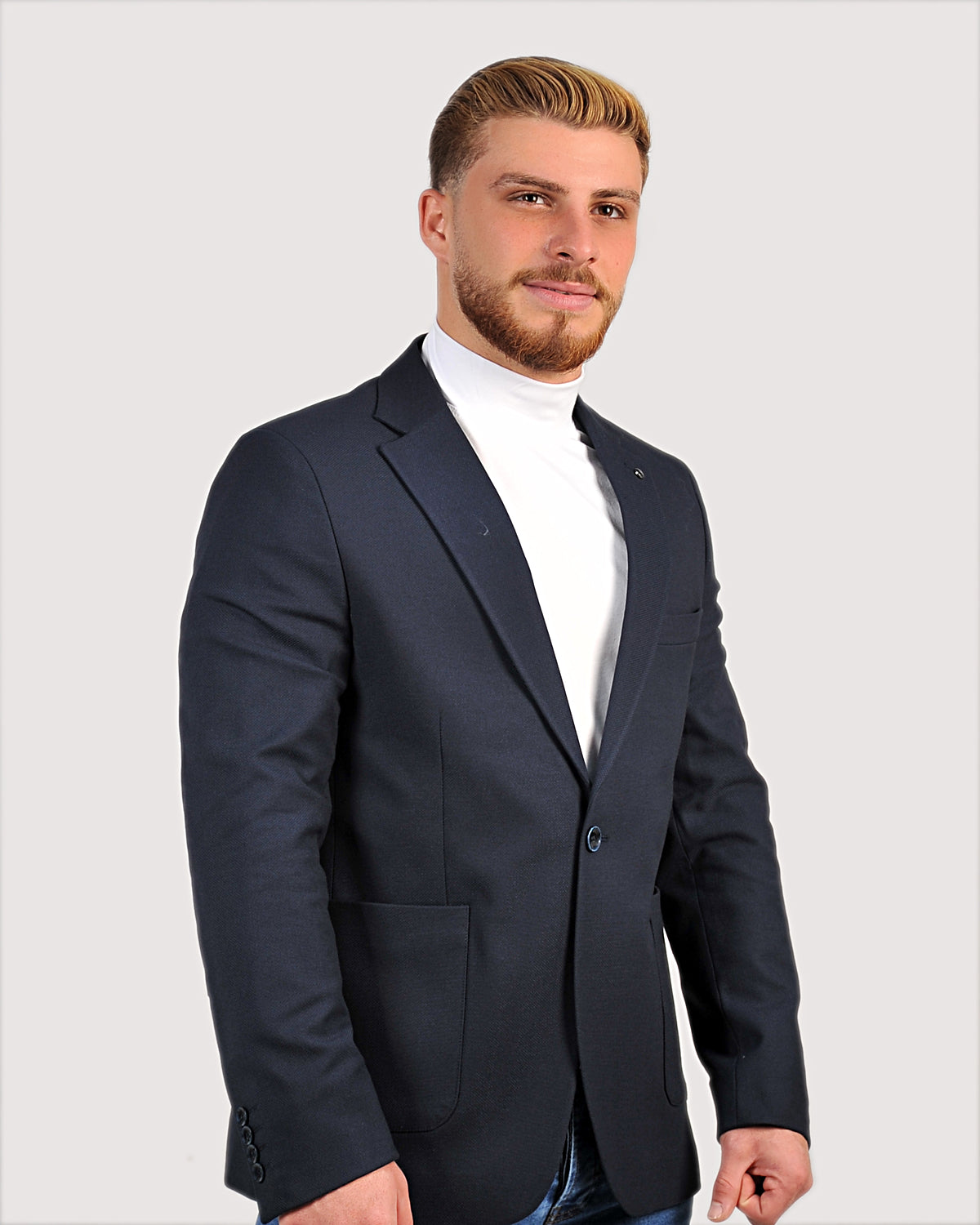 2H #24-01 Navy Tweed One Button Blazer