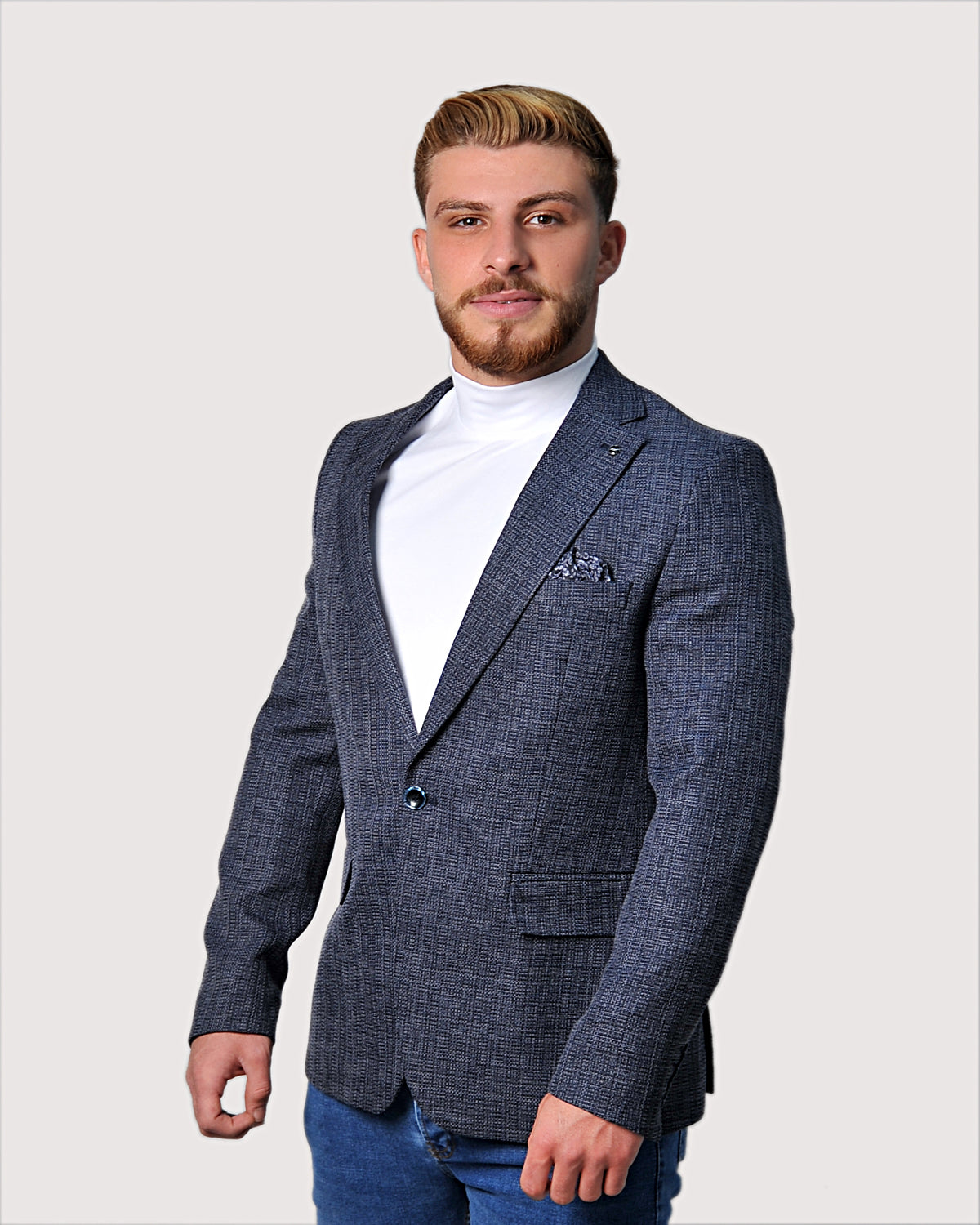 2H #24-01 Petroleum Tweed One Button Blazer