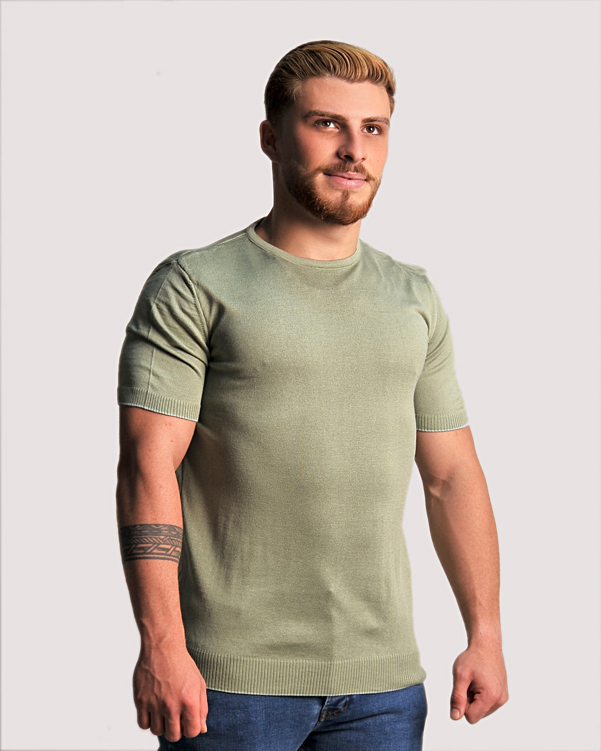 2H #39553-30 Olive Green Knitted T-Shirt