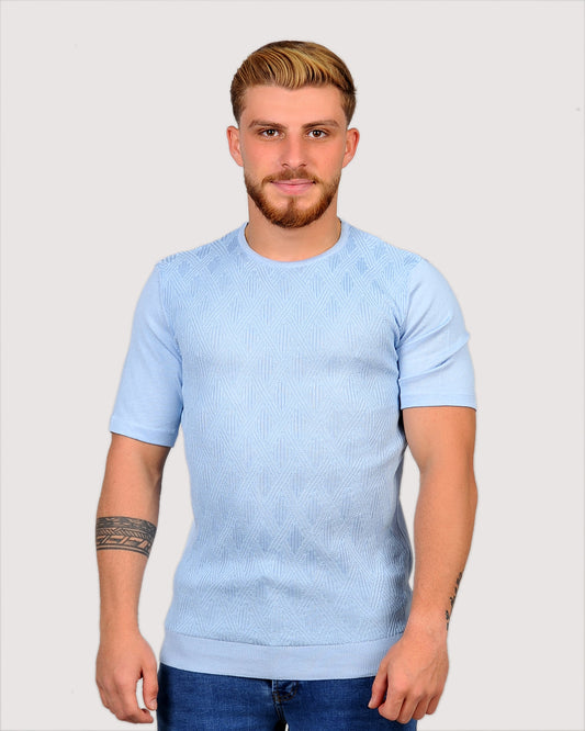 2H #69508-30 Light Blue Knitted T-Shirt