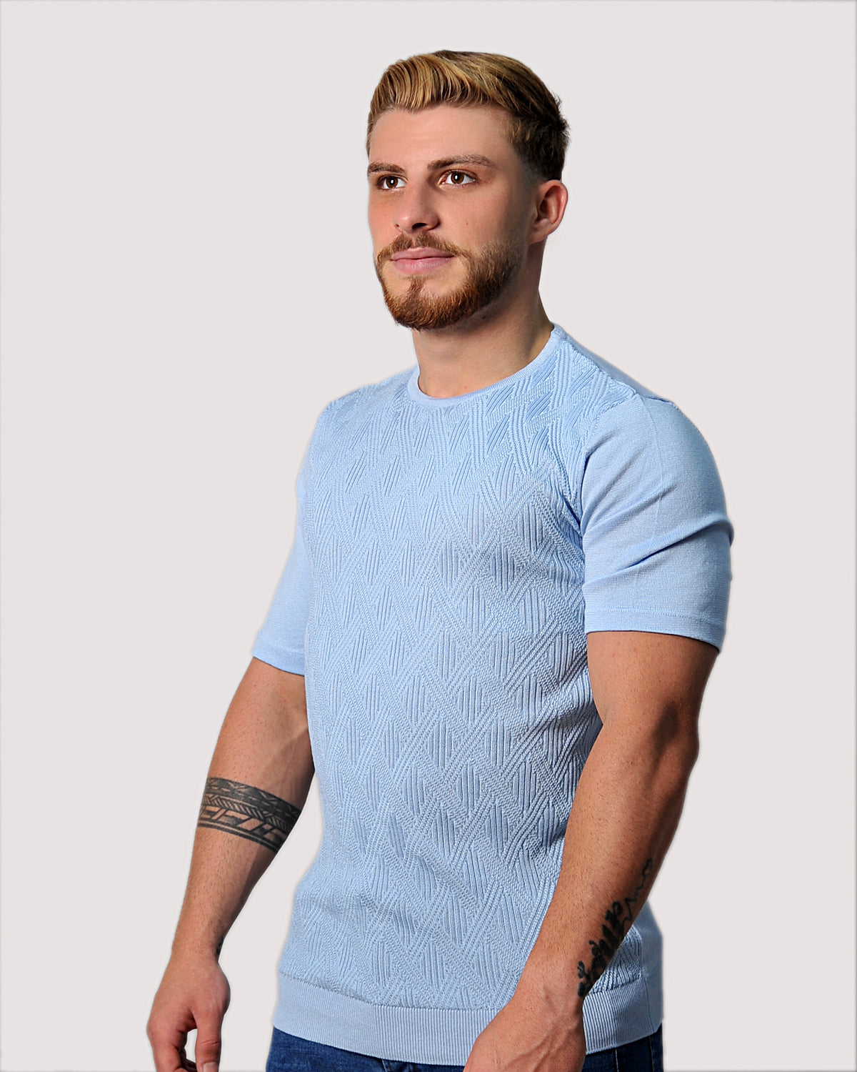 2H #69508-30 Light Blue Knitted T-Shirt