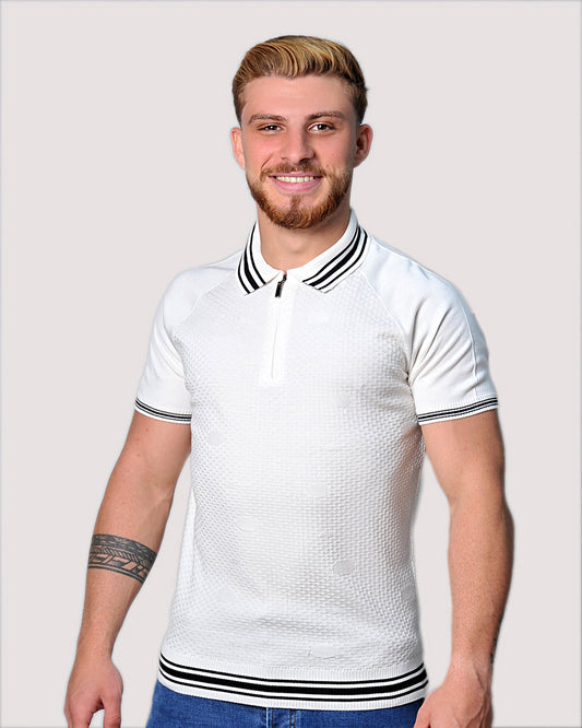 2H #39749-40 Off-White Knitted Polo T-Shirt