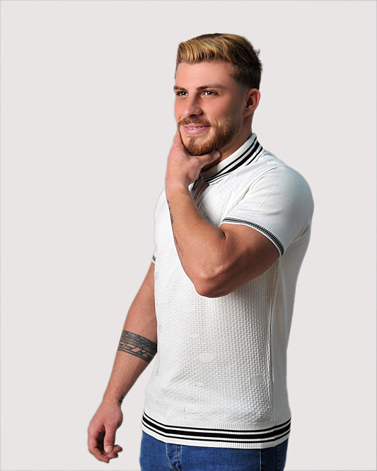 2H #39749-40 Off-White Knitted Polo T-Shirt