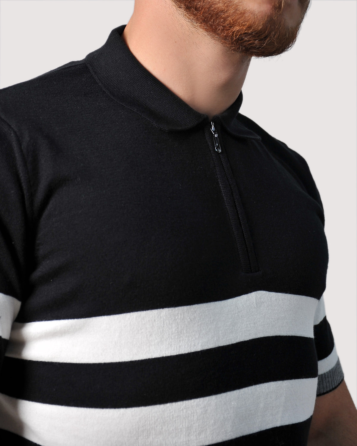 2H #33151-40 Black Knitted Polo T-Shirt