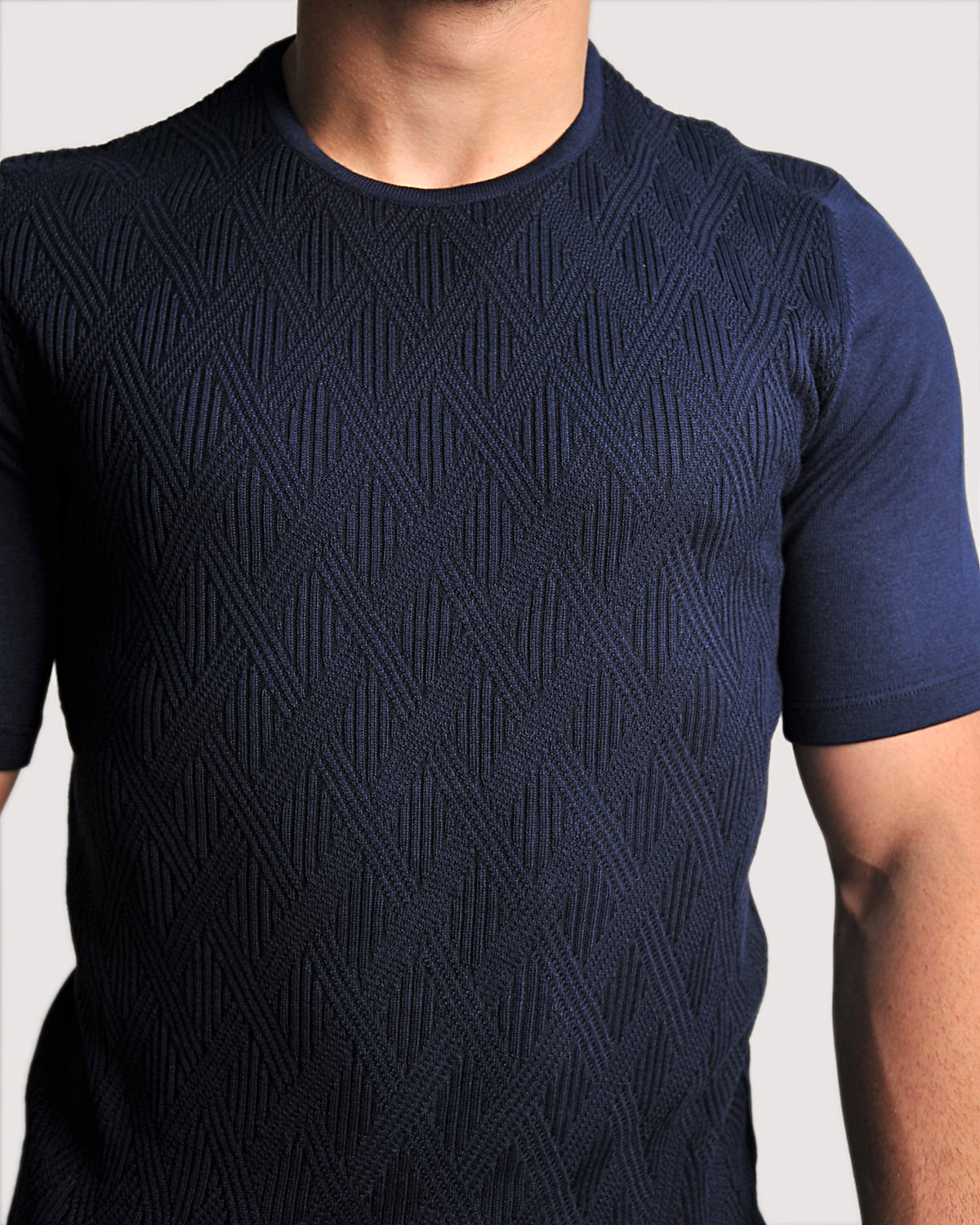 2H #69508-30 Navy Knitted T-Shirt