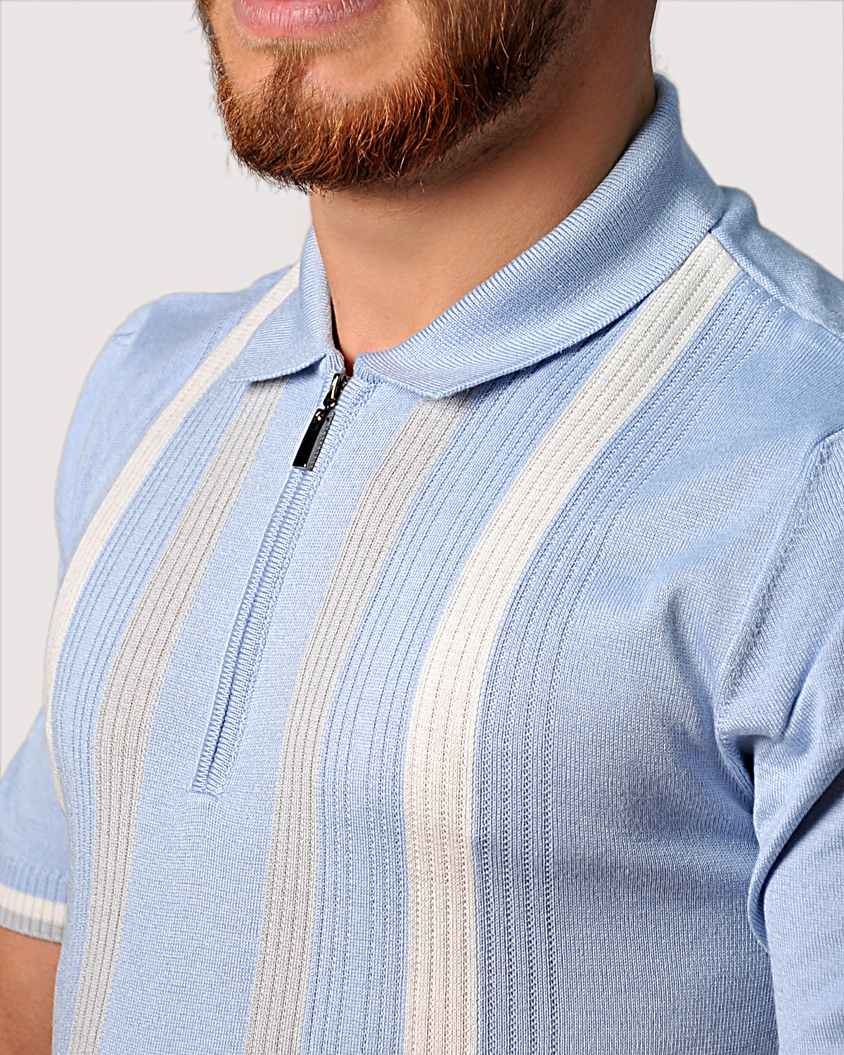 2H #39662-40 Blue Striped Knitted Polo T-Shirt