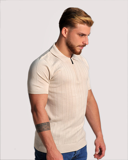 2H #39733-40 Beige Knitted Polo T-Shirt