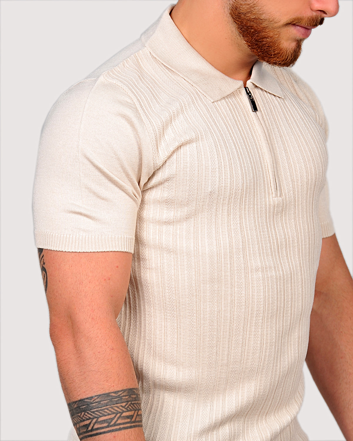 2H #39733-40 Beige Knitted Polo T-Shirt