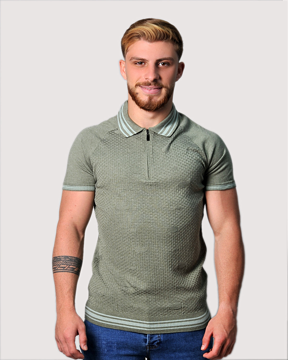 2H #39749-40 Green Knitted Polo T-Shirt