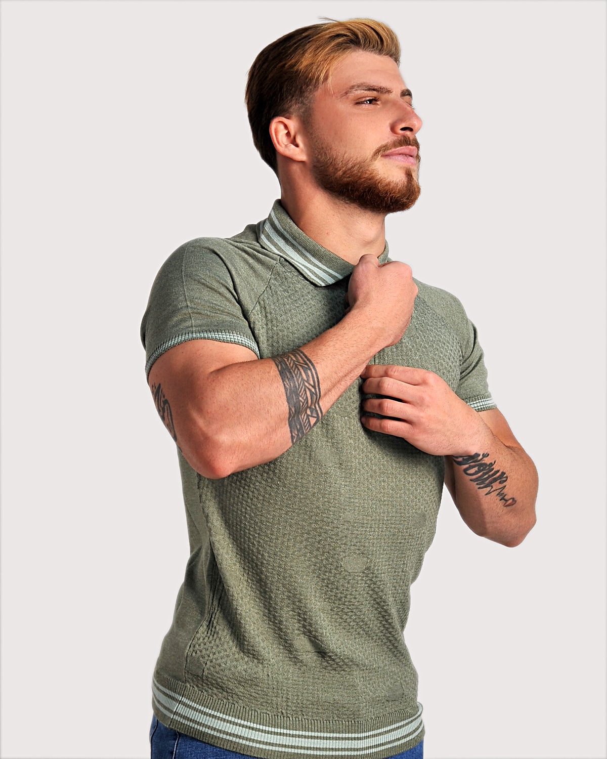 2H #39749-40 Green Knitted Polo T-Shirt