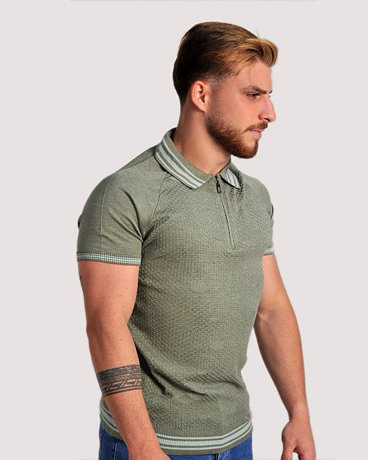 2H #39749-40 Green Knitted Polo T-Shirt