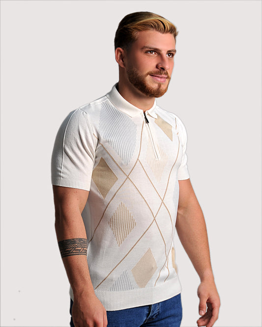 2H #39657-40 Off-white Knitted Polo T-Shirt