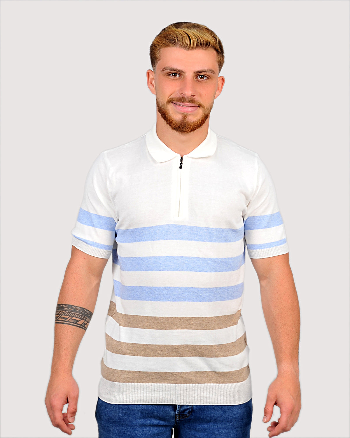 2H #33151-40 Off-White Knitted Polo T-Shirt