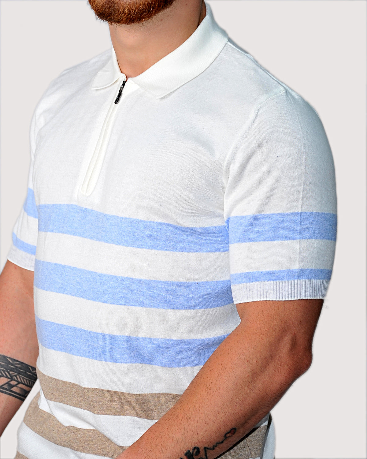 2H #33151-40 Off-White Knitted Polo T-Shirt