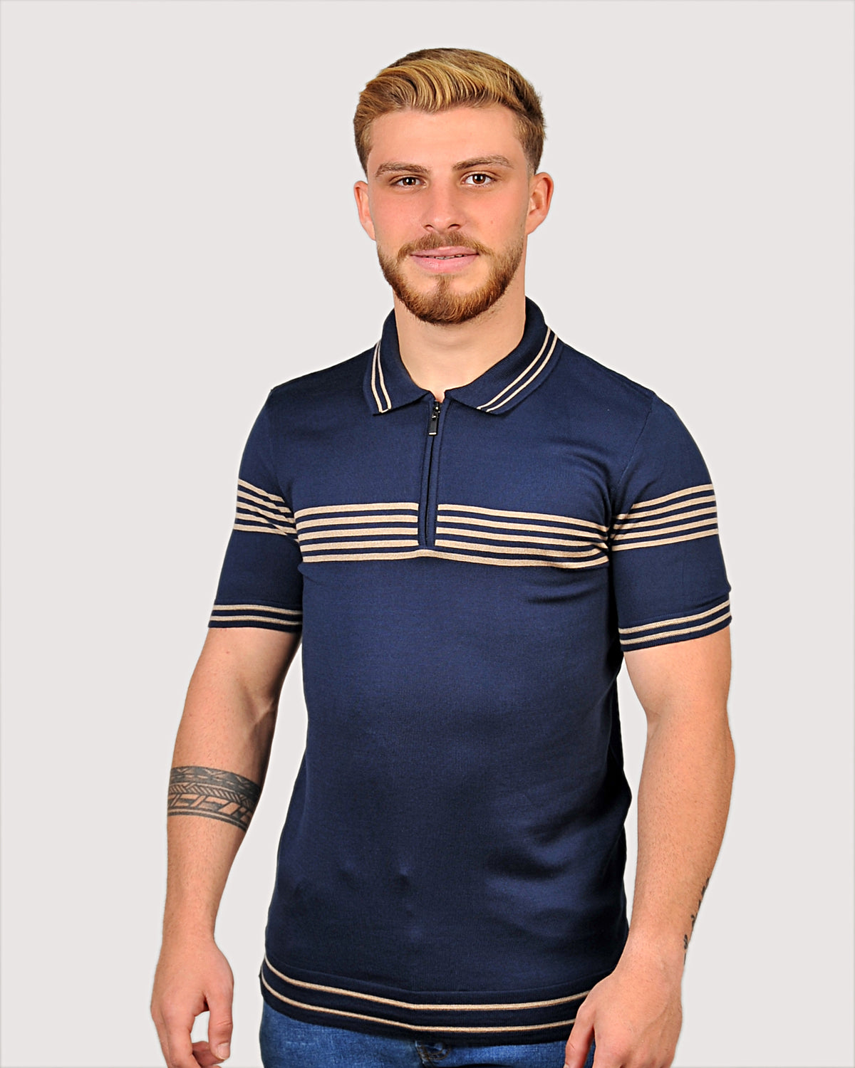 2H #39729-40 Navy Knitted Polo T-Shirt