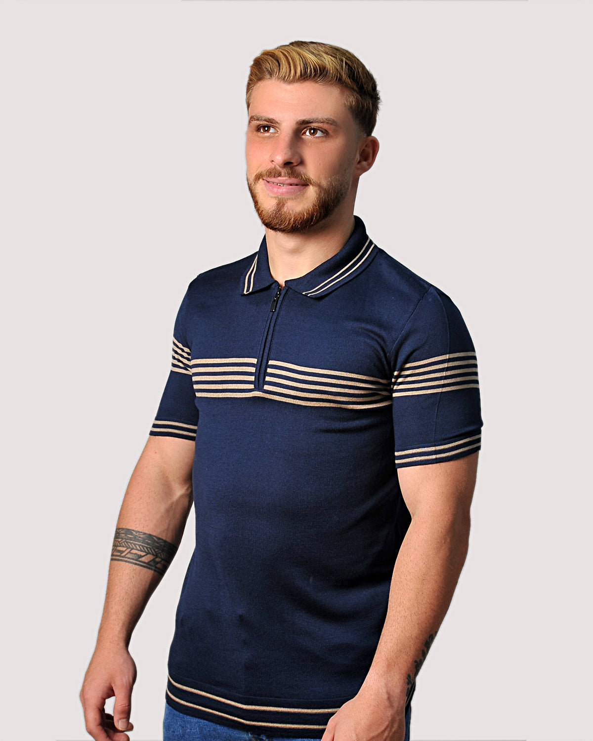 2H #39729-40 Navy Knitted Polo T-Shirt