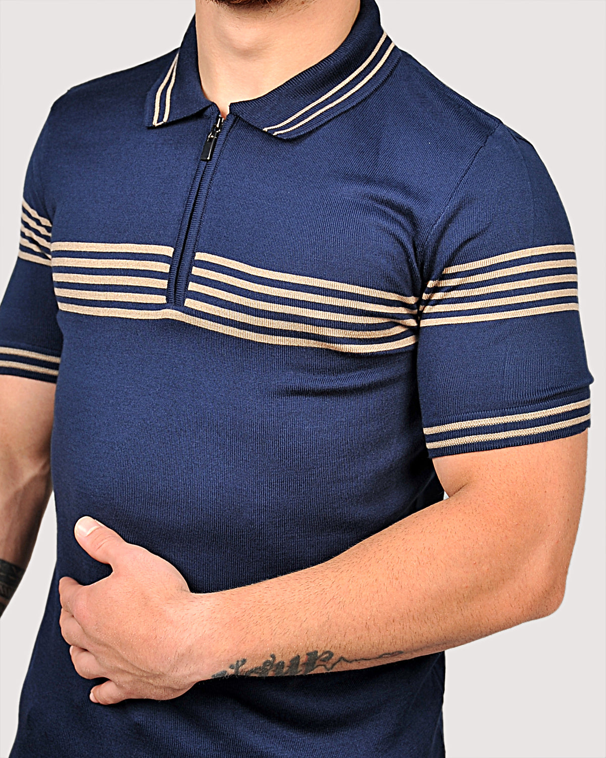 2H #39729-40 Navy Knitted Polo T-Shirt