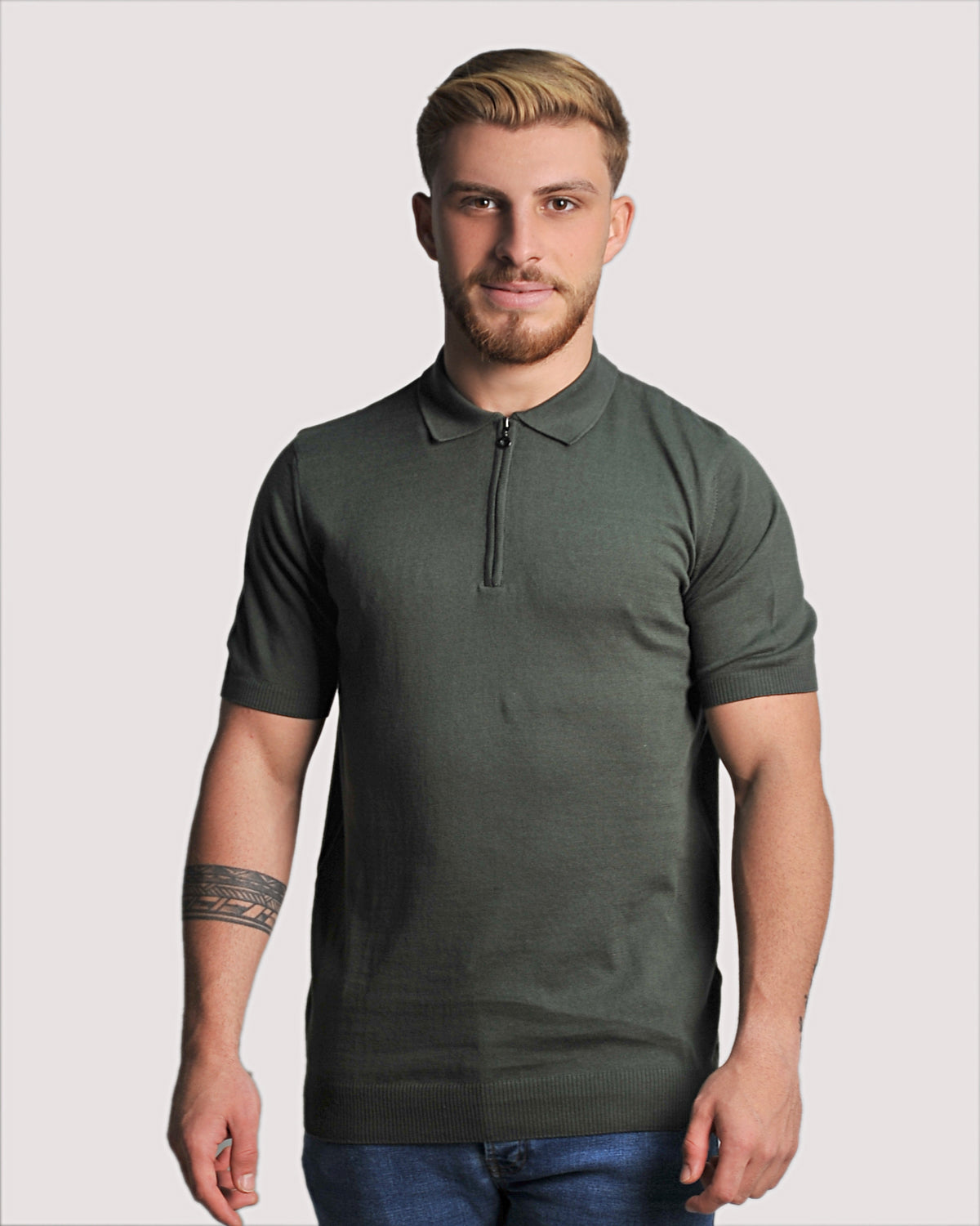 2H #2001-40 Olive Green Knitted Cotton Polo T-Shirt