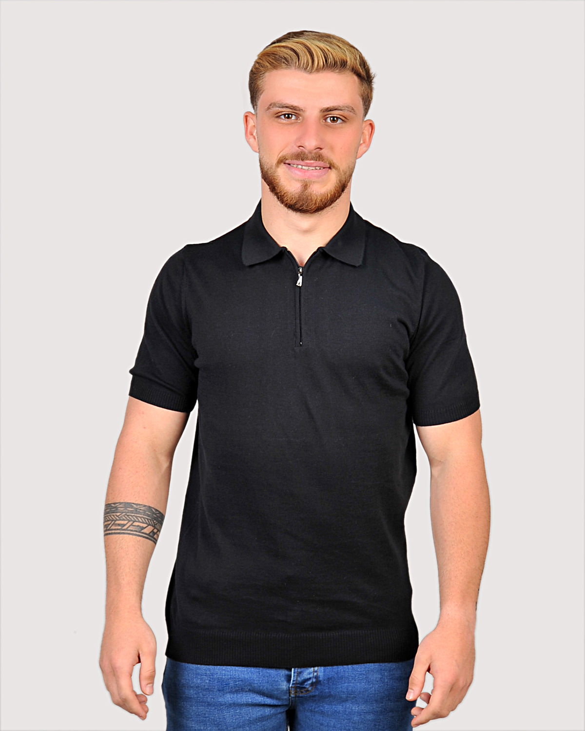 2H #2001-40 Black Knitted Cotton Polo T-Shirt