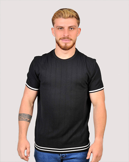 2H #39750-30 Black Knitted T-Shirt