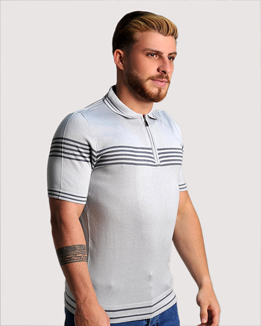 2H #39729-40 Gray Knitted Polo T-Shirt