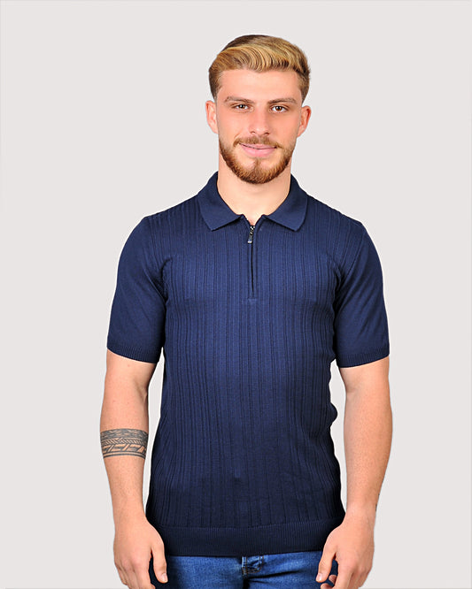 2H #39733-40 Navy Knitted Polo T-Shirt