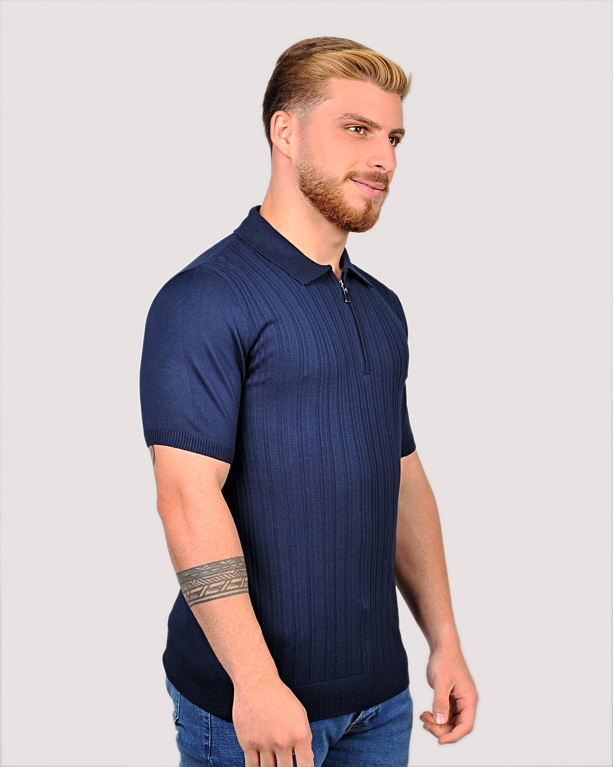 2H #39733-40 Navy Knitted Polo T-Shirt