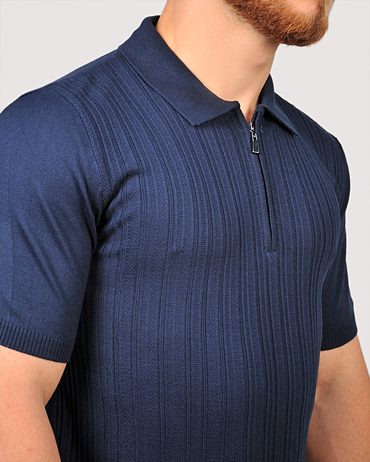 2H #39733-40 Navy Knitted Polo T-Shirt