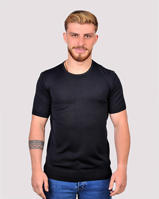 2H #39553-30 Black Knitted T-Shirt