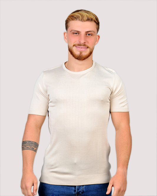 2H #39553-30 Beige Knitted T-Shirt