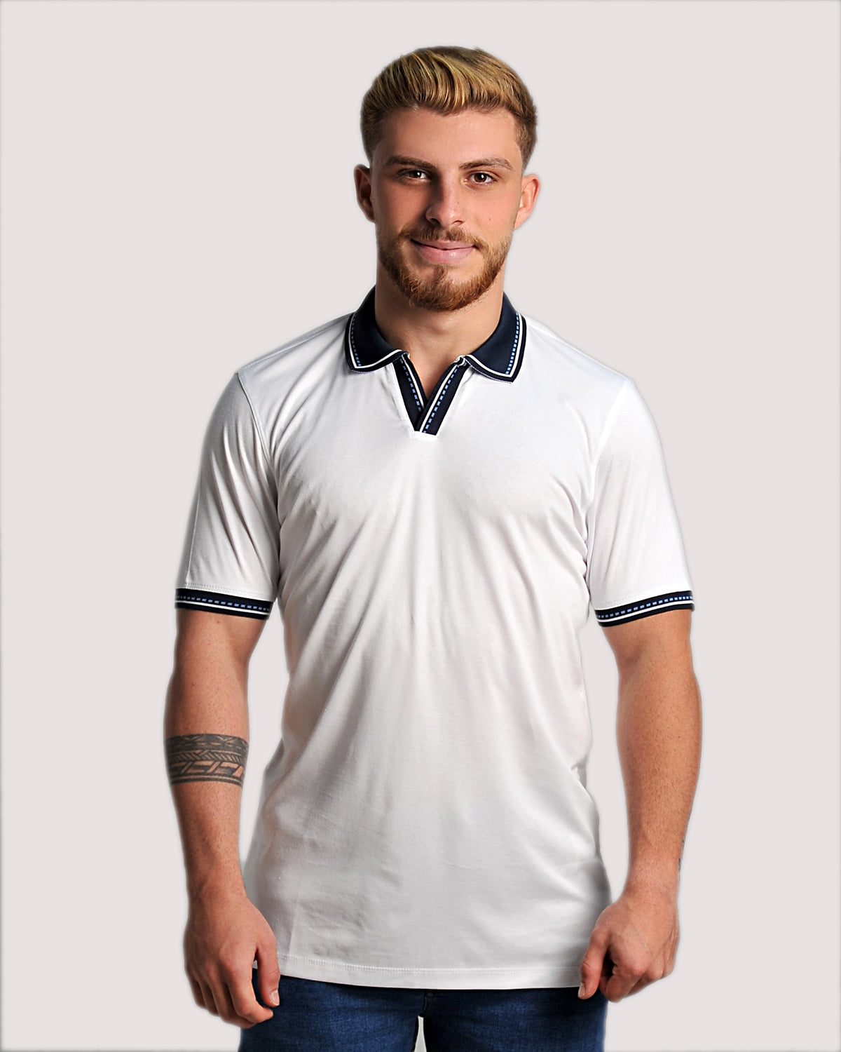 2H #12629 White Mercerized Cotton Polo T-Shirt