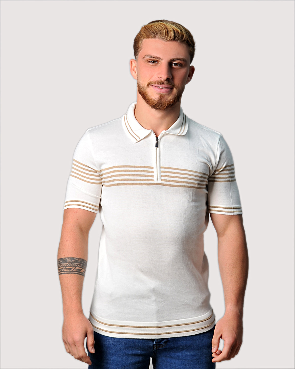 2H #39729-40 Off-White Knitted Polo T-Shirt