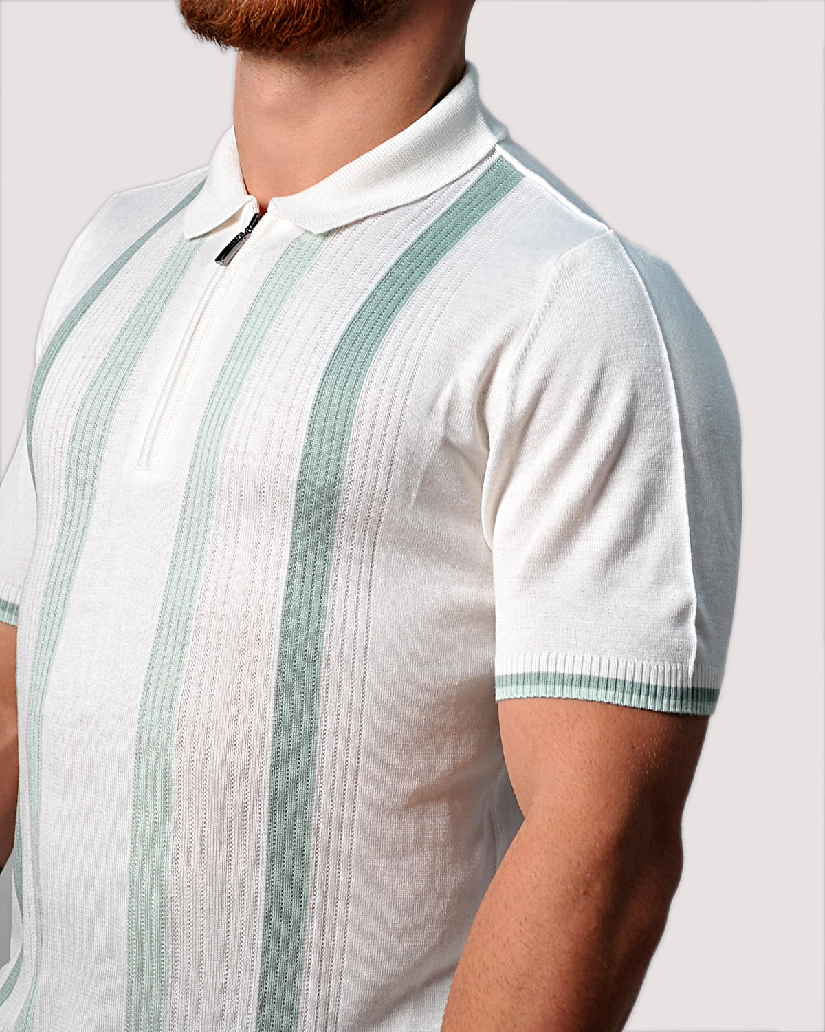 2H #39662-40 Off-White Striped Knitted Polo T-Shirt