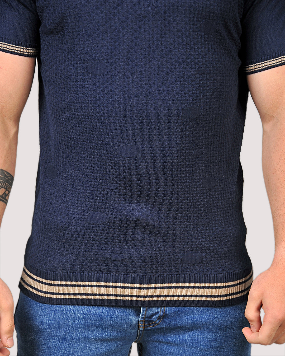 2H #39749-40 Navy Knitted Polo T-Shirt