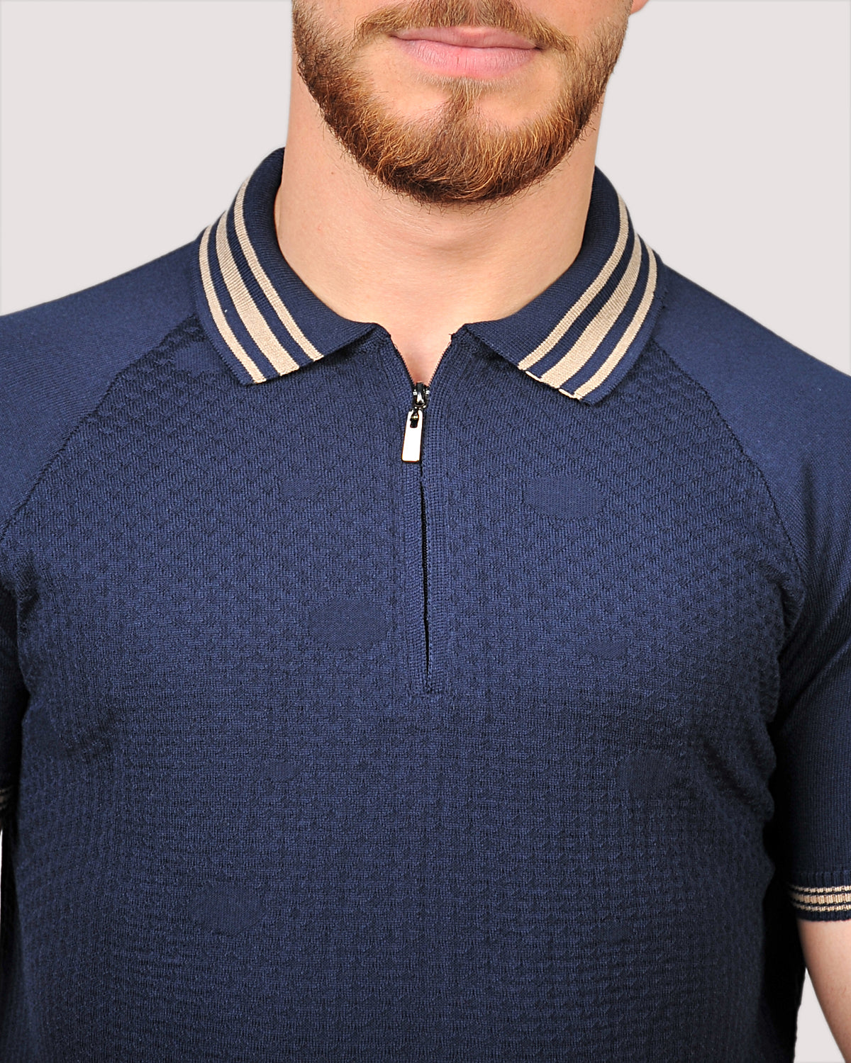 2H #39749-40 Navy Knitted Polo T-Shirt