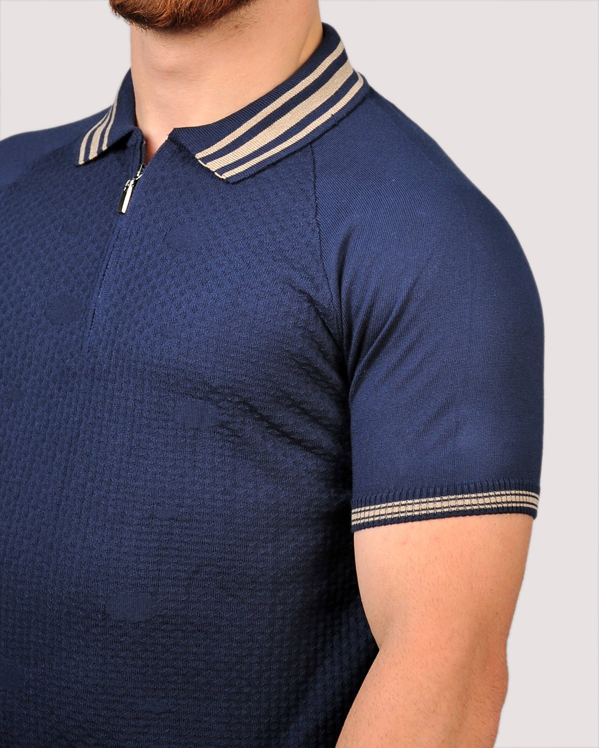 2H #39749-40 Navy Knitted Polo T-Shirt