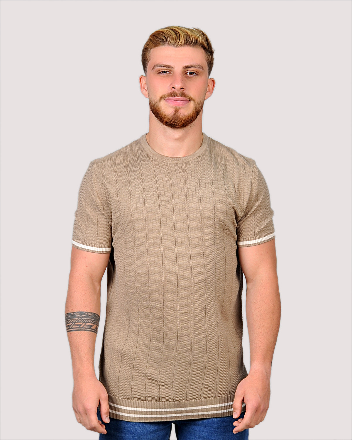 2H #39750-30 Beige Knitted T-Shirt