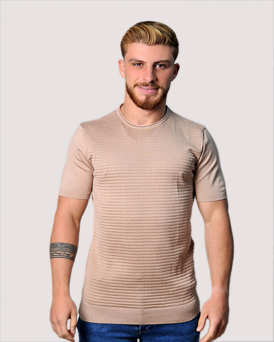 2H #39563-30 Beige Knitted T-Shirt