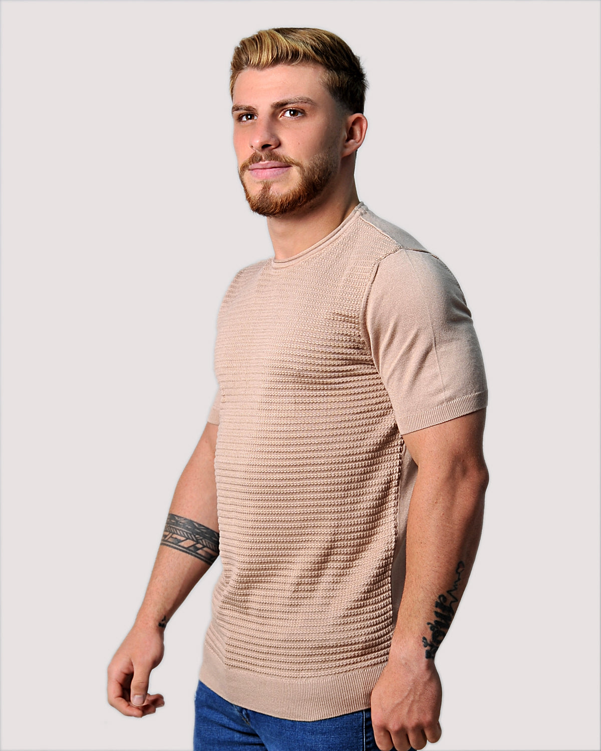 2H #39563-30 Beige Knitted T-Shirt