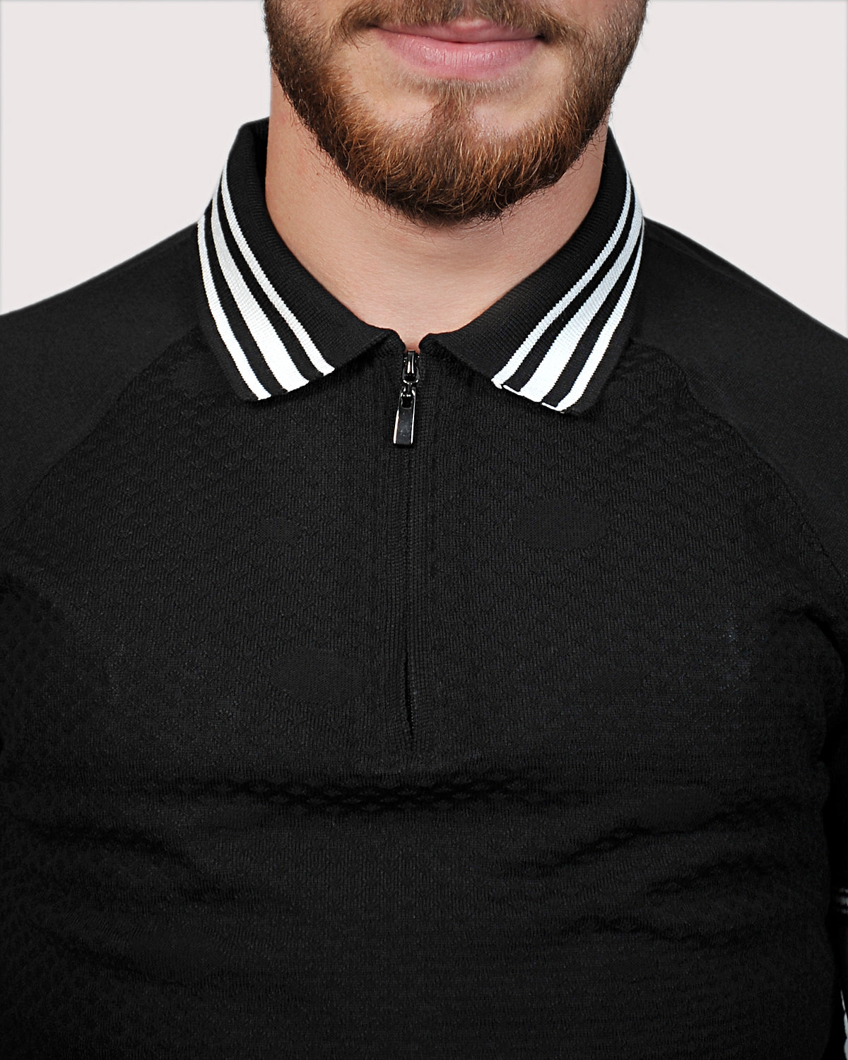 2H #39749-40 Black Knitted Polo T-Shirt