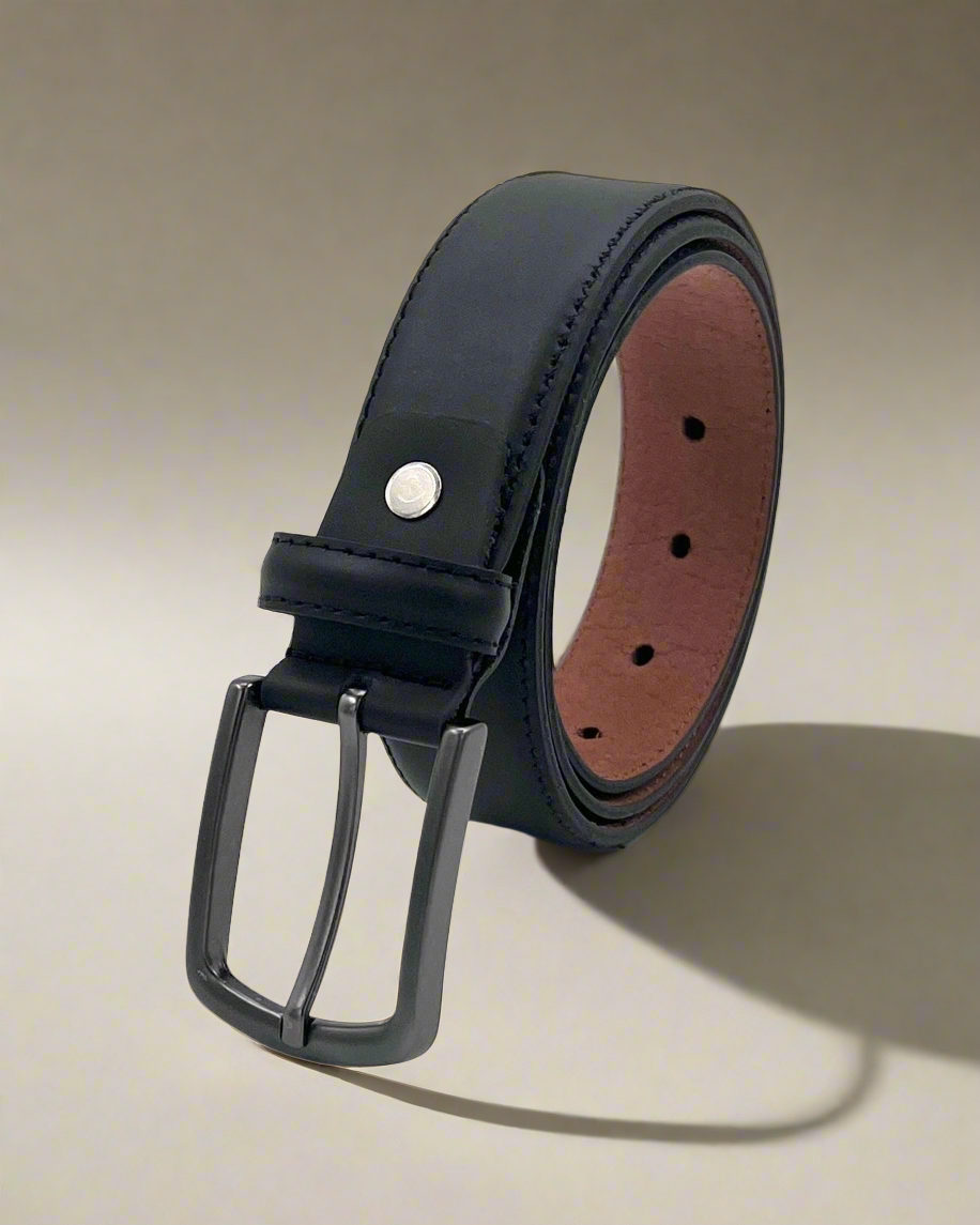 2H #EG Black Genuine Leather Formal Belt