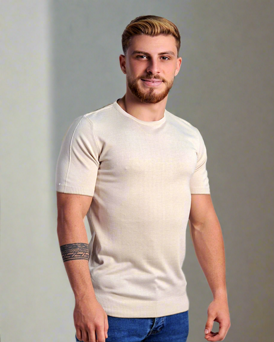 2H #39553-30 Beige Knitted T-Shirt