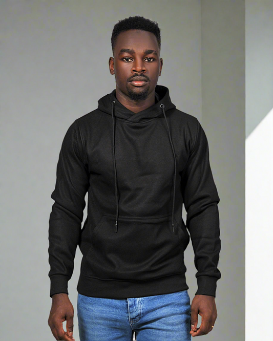 2H #9339 Black Men Sweater Embossed Hoodie