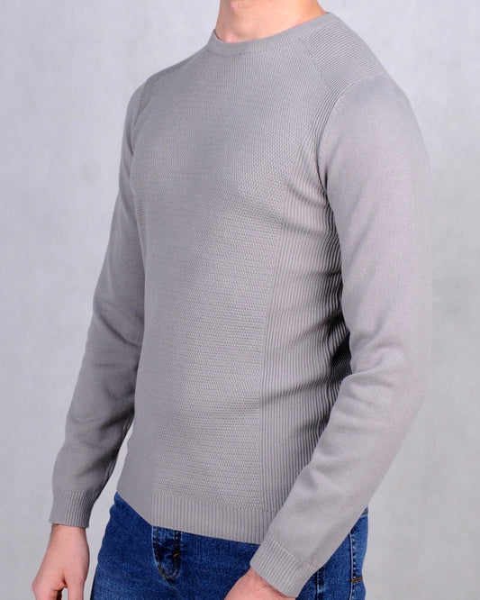 2H #46040 Gray Pure Cotton Round Neck Sweater