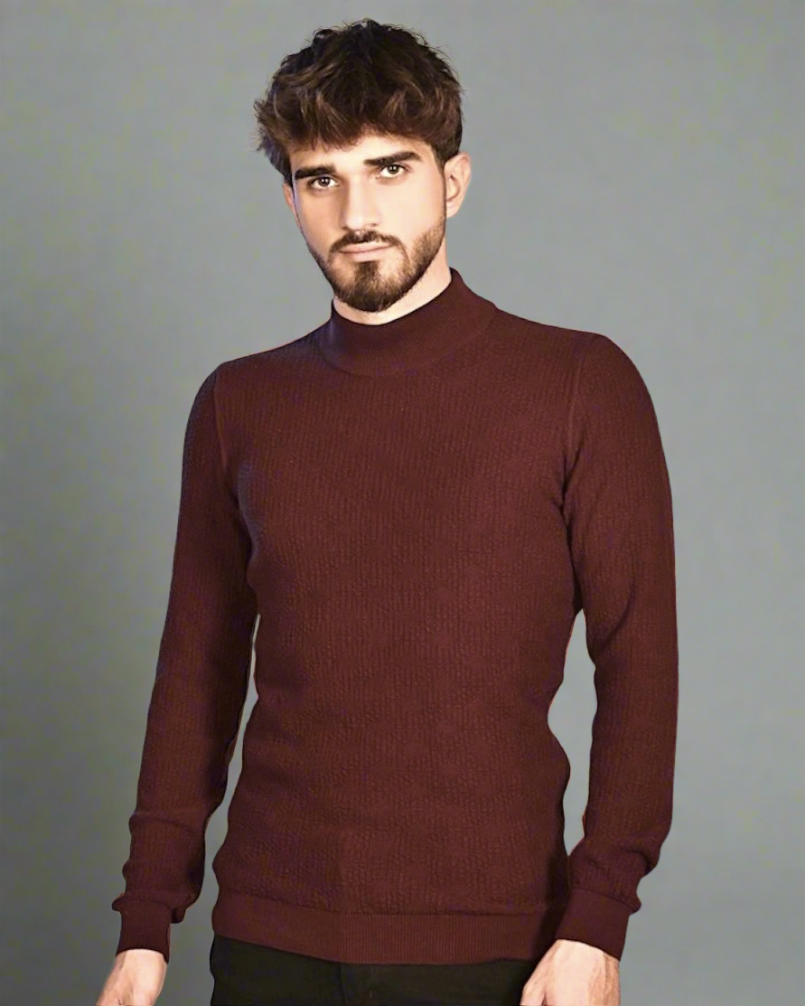 2H #30048-00 Brick Red High Neck Sweater