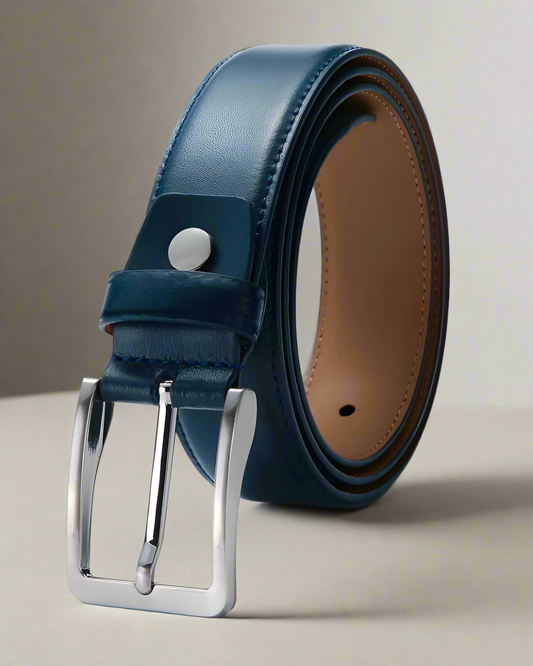 2H Navy Genuine Leather Formal Belt