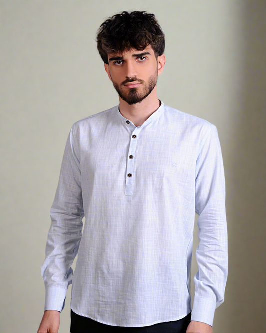 2H Light Blue Linen Three-Button Shirt