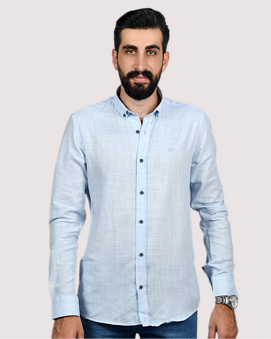 2H Light Blue Squared Linen Shirt